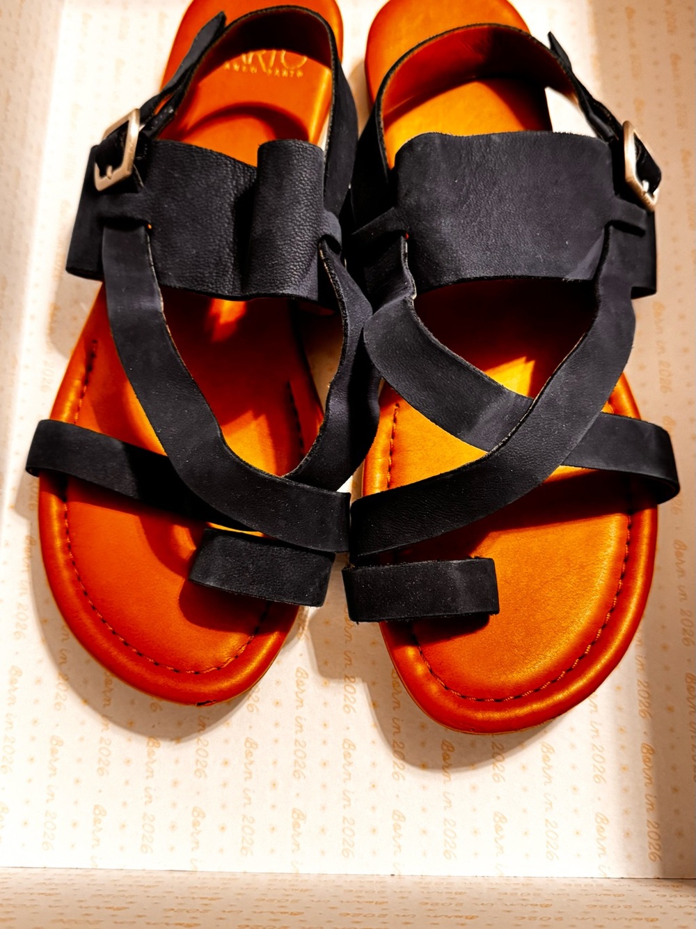 SARTO By Franco Sarto, Navy straps, High End Strappy Sandal w/dark tan Insole